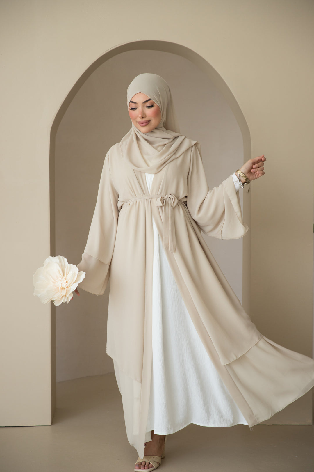 Yara Kimono Set mit Raffungen in Beige