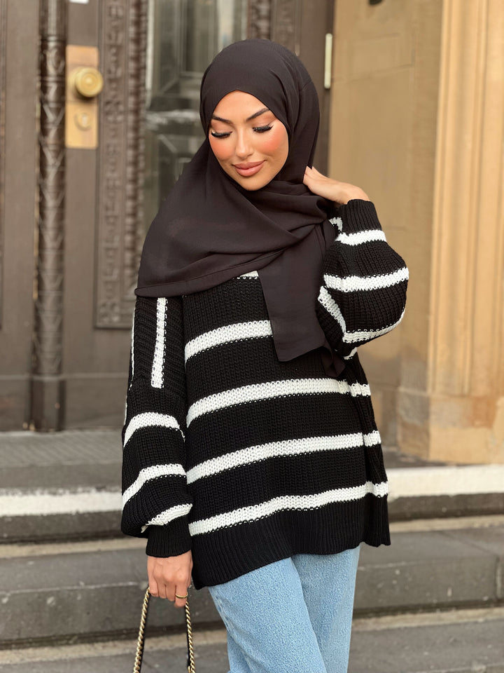 Grace gestreifter Pullover in Schwarz