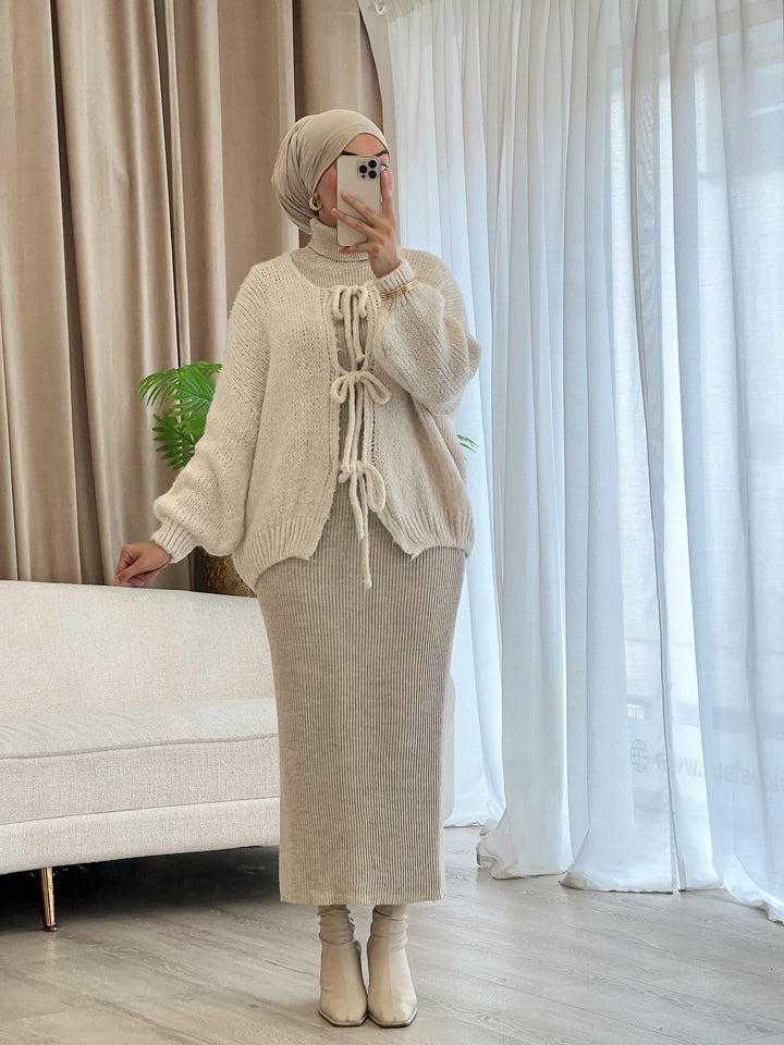 Almila Cardigan mit Schleifen in Creme