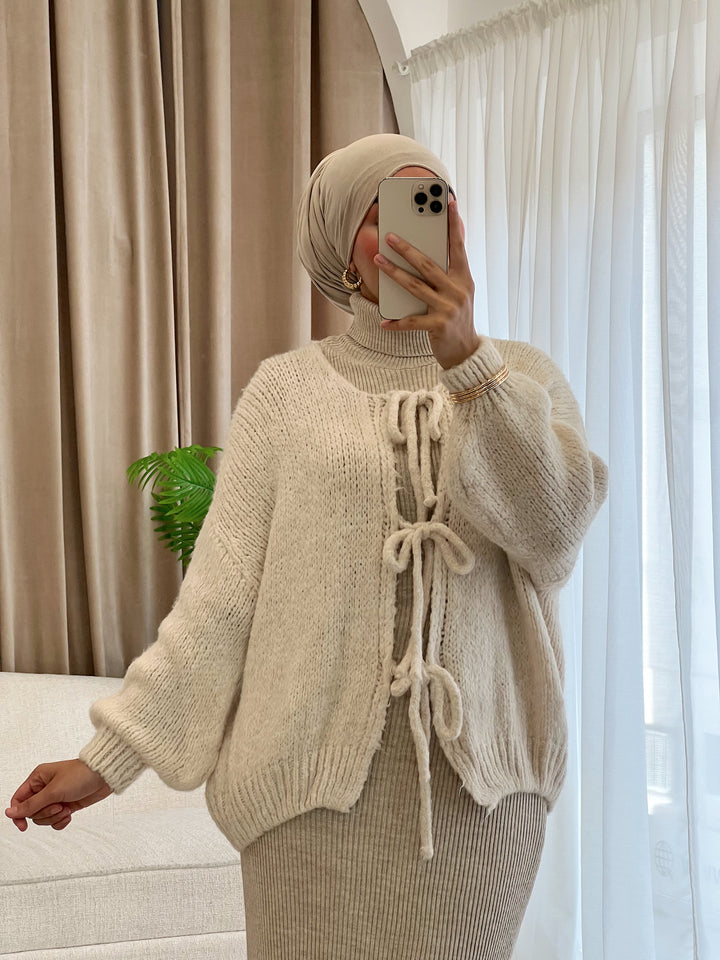 Almila Cardigan mit Schleifen in Creme