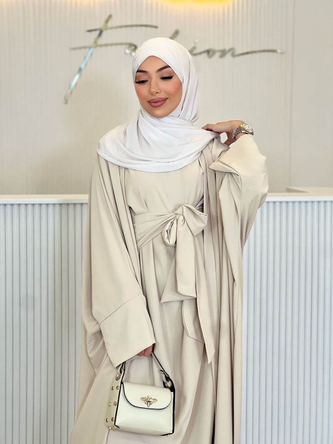 Doha Abaya Kimono Set in Beige