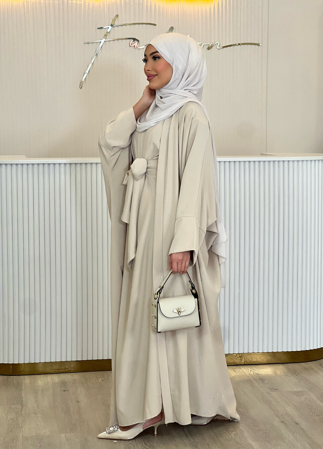 Doha Abaya Kimono Set in Beige