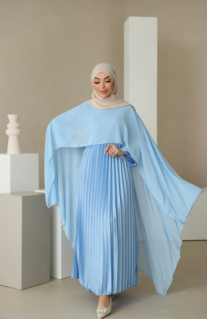 Dunya Plissee Abaya mit Cape in Blau