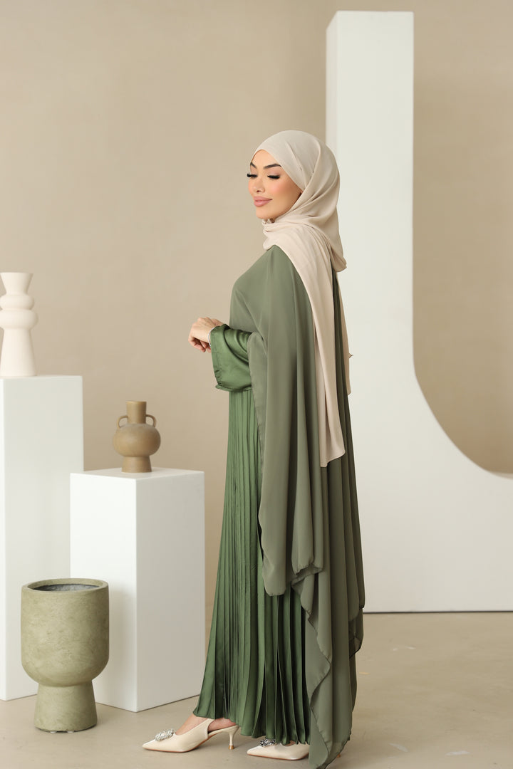 Dunya Plissee Abaya mit Cape in Khaki