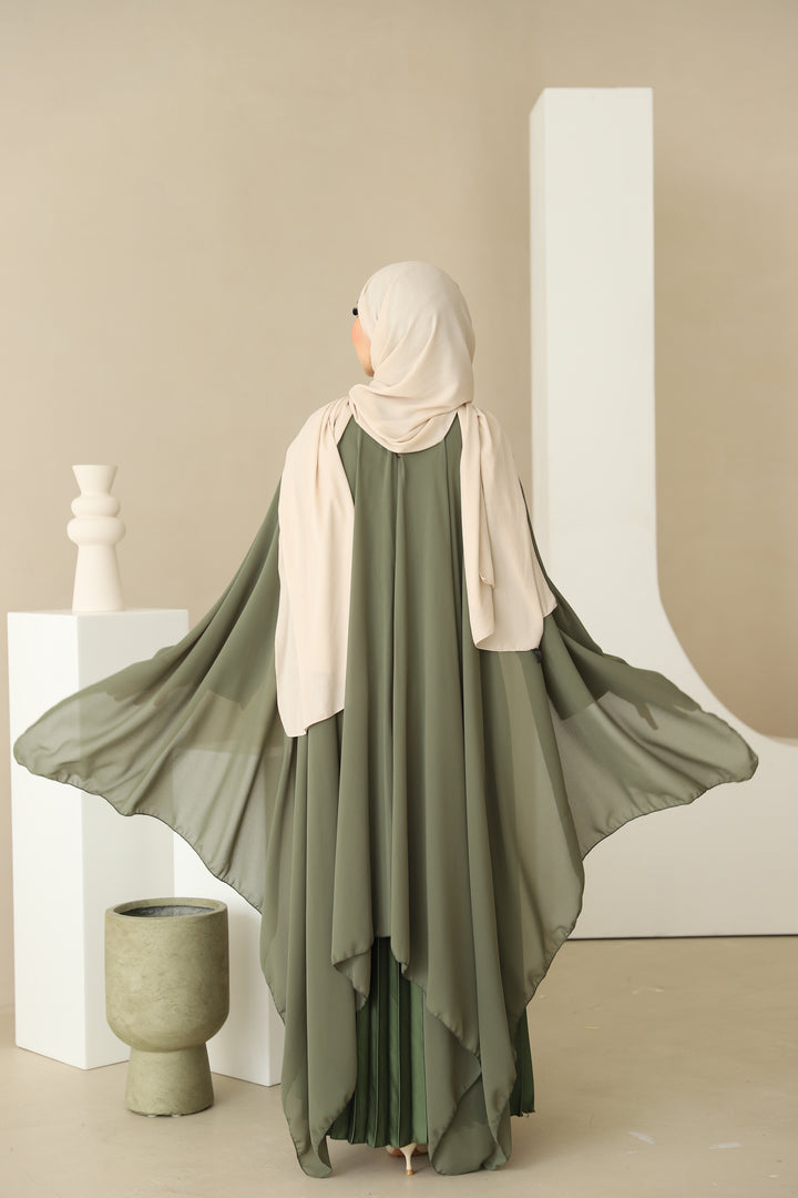 Dunya Plissee Abaya mit Cape in Khaki