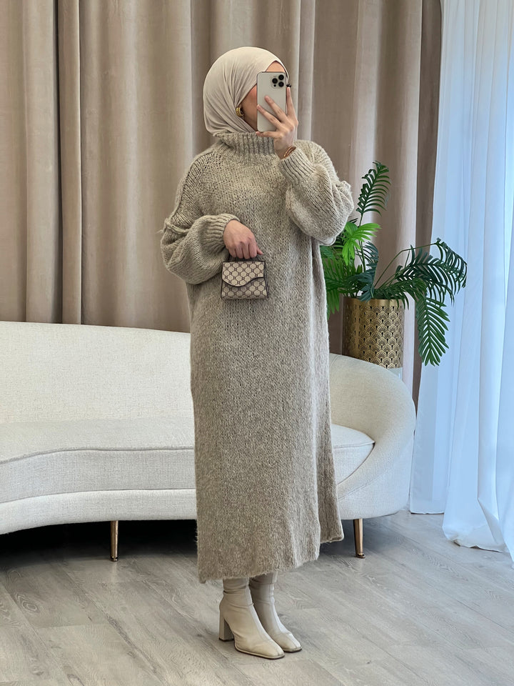 Tara Woll-Kleid in Taupe