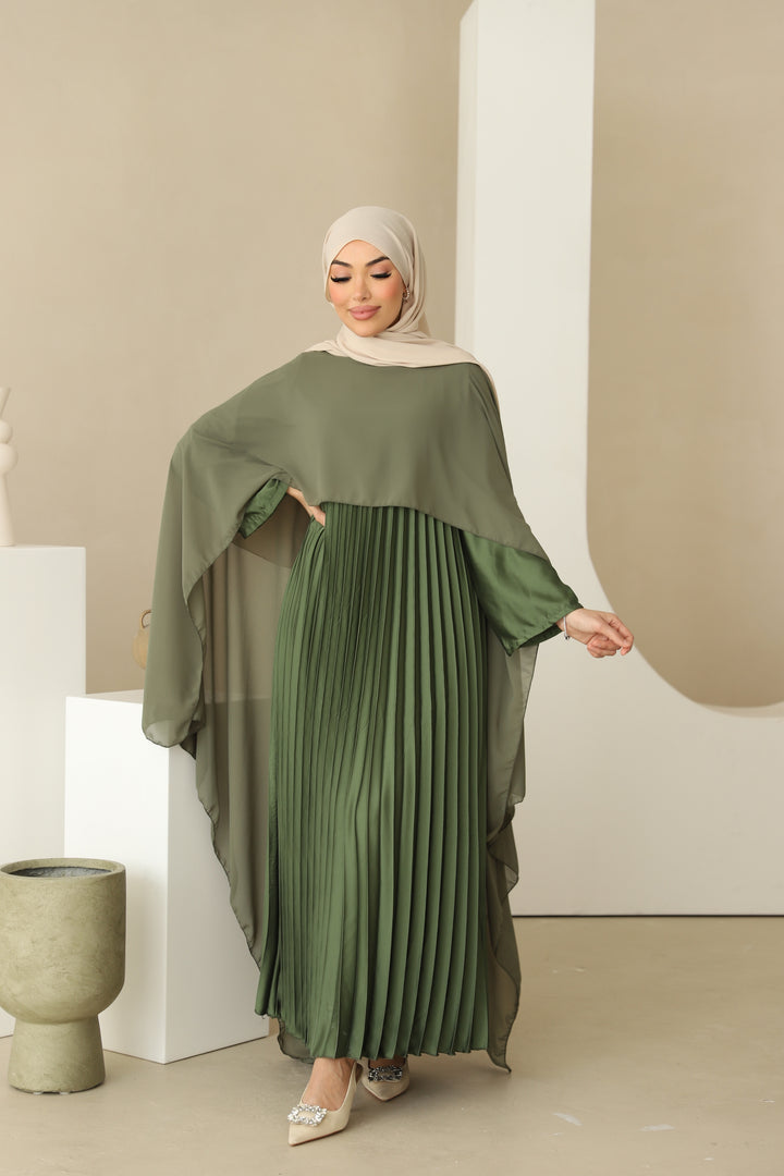 Dunya Plissee Abaya mit Cape in Khaki