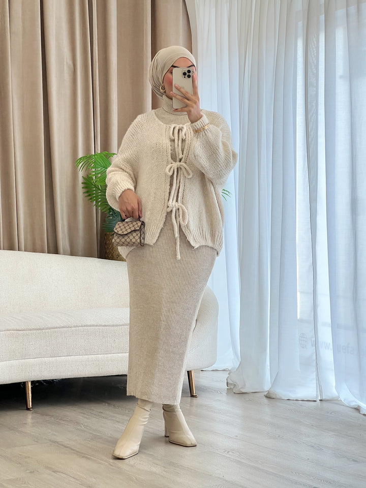 Almila Cardigan mit Schleifen in Creme